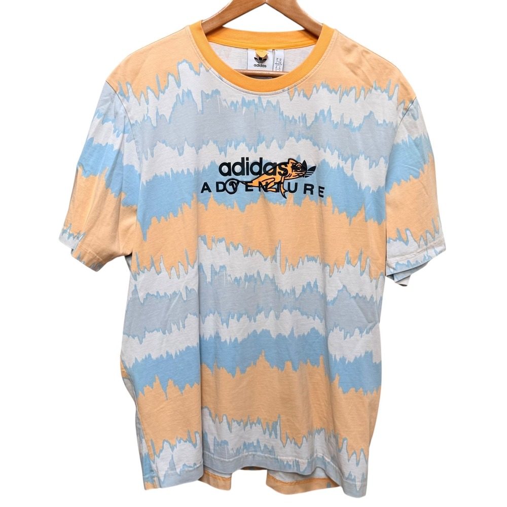 Adidas Adventure‎ Mens XL Chameleon Graphic T-Shirt Y2K Orange Blue Streetwear